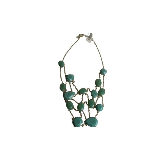 *Cascading Bib of Faux Jade Colored Gems on Silver Web Chain Lobster Clasp - Picture 1 of 4